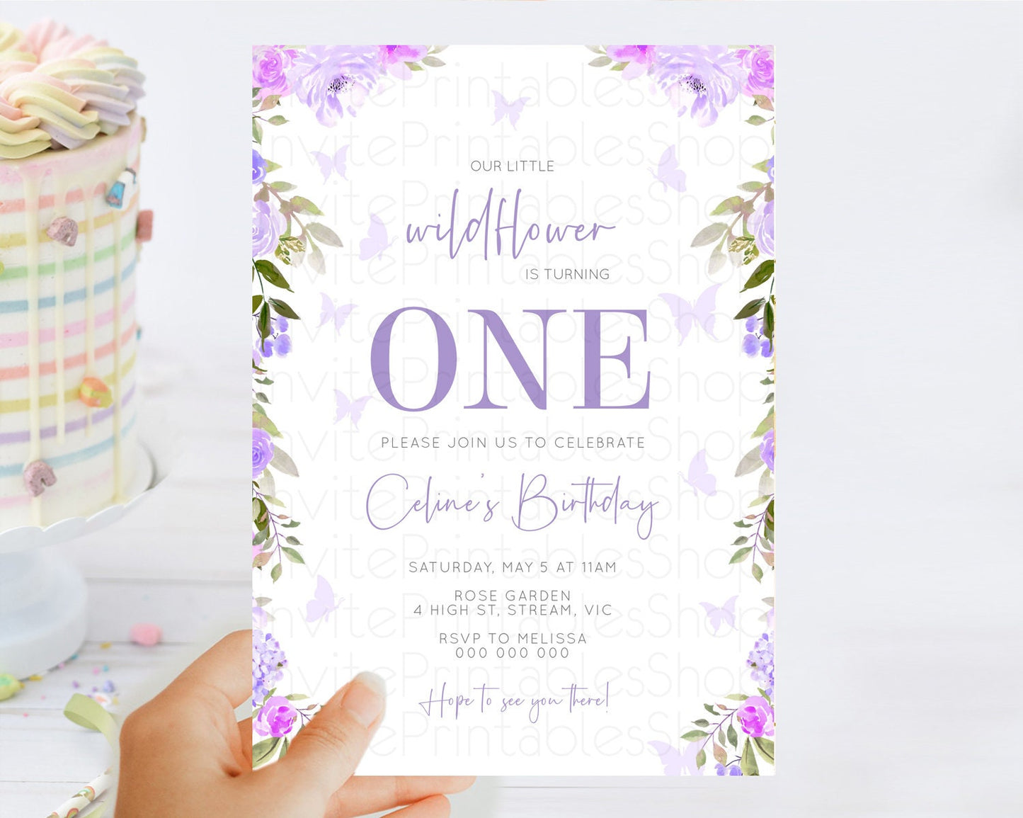Secret Garden Invitation Wildflower Birthday Invitation Pastel Flowers Invite Enchanted Garden Boho Floral 3rd 2nd First Birthday D10719