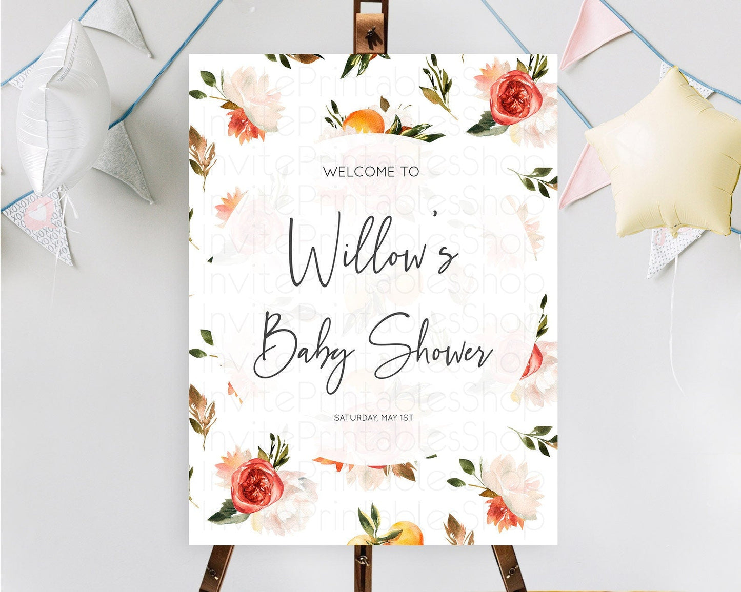 Citrus Baby Shower Welcome Sign Lemon Welcome Sign Orange Welcome Sign Citrus Welcome Poster Citrus Floral Decor Baby Welcome Board D10540