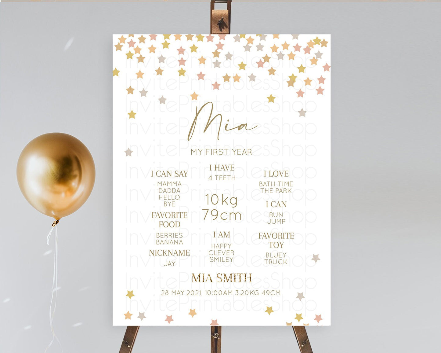 Star First Birthday Milestone Poster Pastel Stars Milestone Shooting Star Rainbow Colorful Confetti Twinkle Little Star 1st Birthday D10342