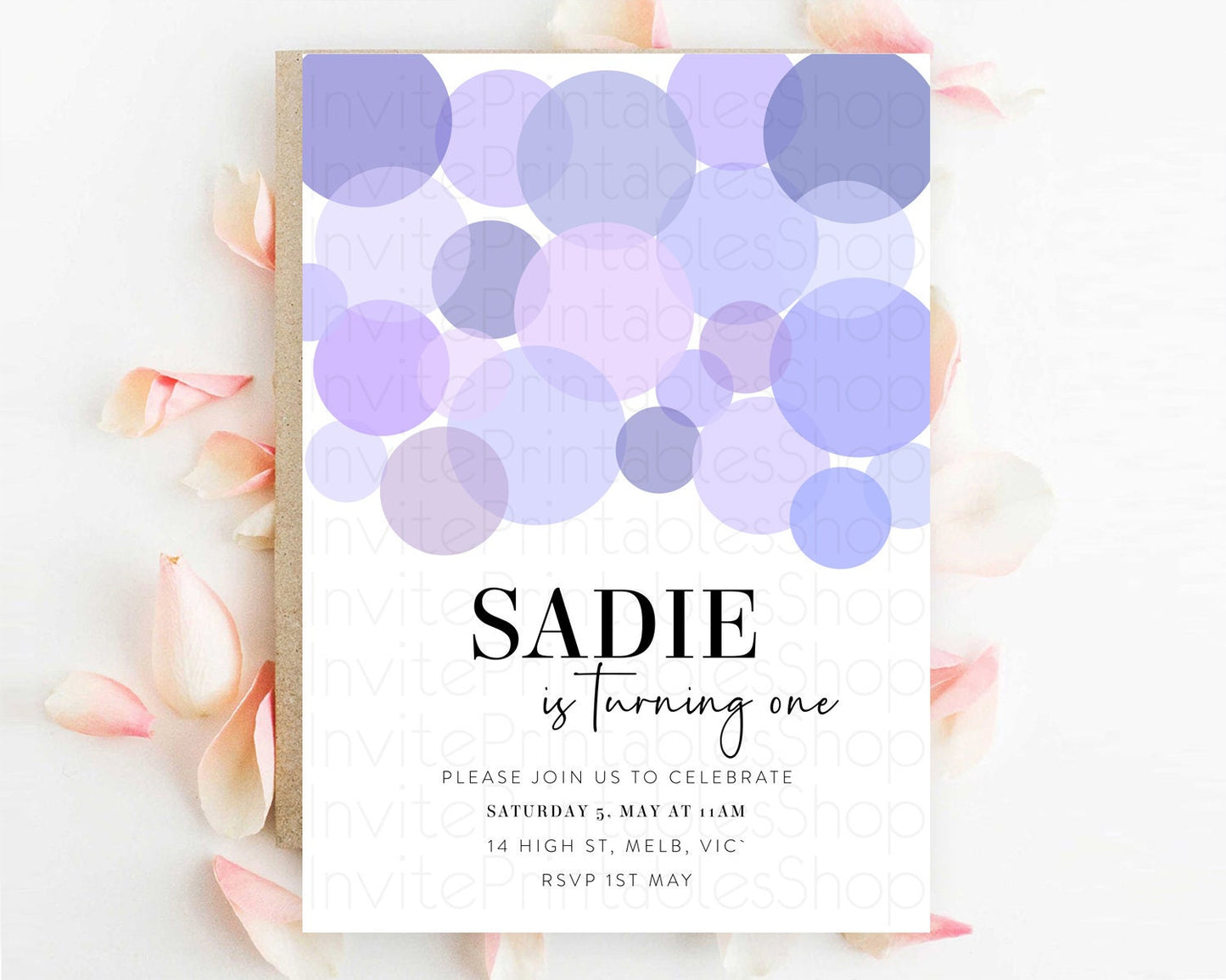 Pastel Birthday Invitation Purple Confetti Birthday Invitation Confetti Birthday Invitation Bubbles Invitation 1st First Birthday 100211