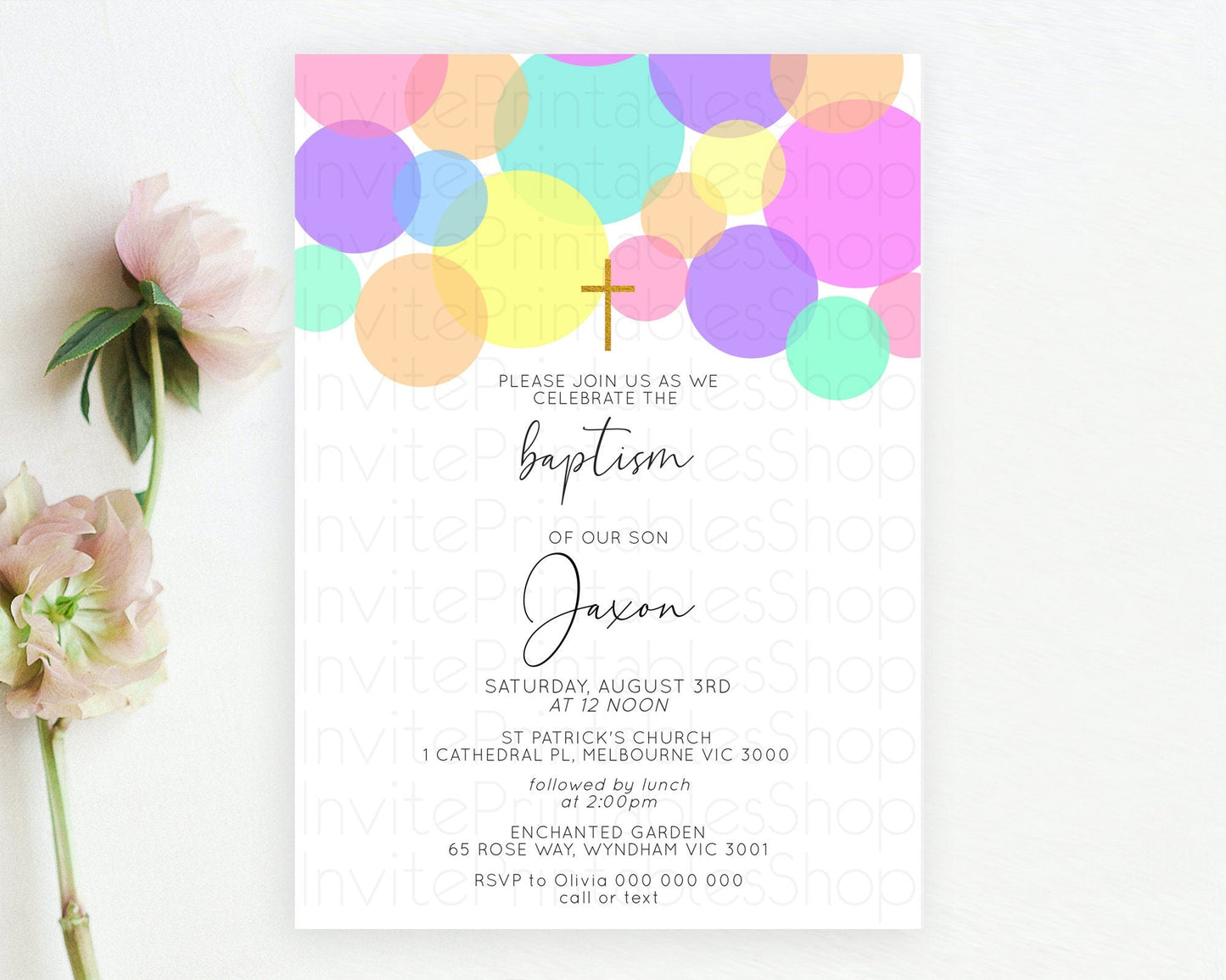 Pastel Baptism Invitation Pastel Confetti Baptism 1st Birthday Invitation Colorful Rainbow Confetti Bubbles Christening Invitation D10888