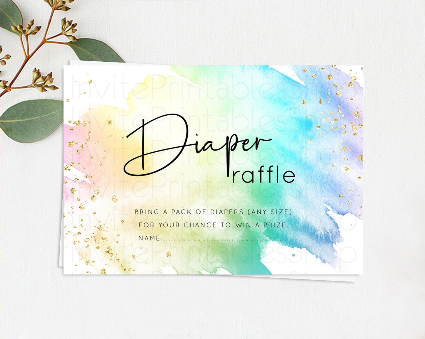 Pastel Diaper Raffle Card Pastel Rainbow Diaper Raffle Insert Colorful Ombre Watercolor Diaper Ticket Confetti Glitter Raffle Game D10279