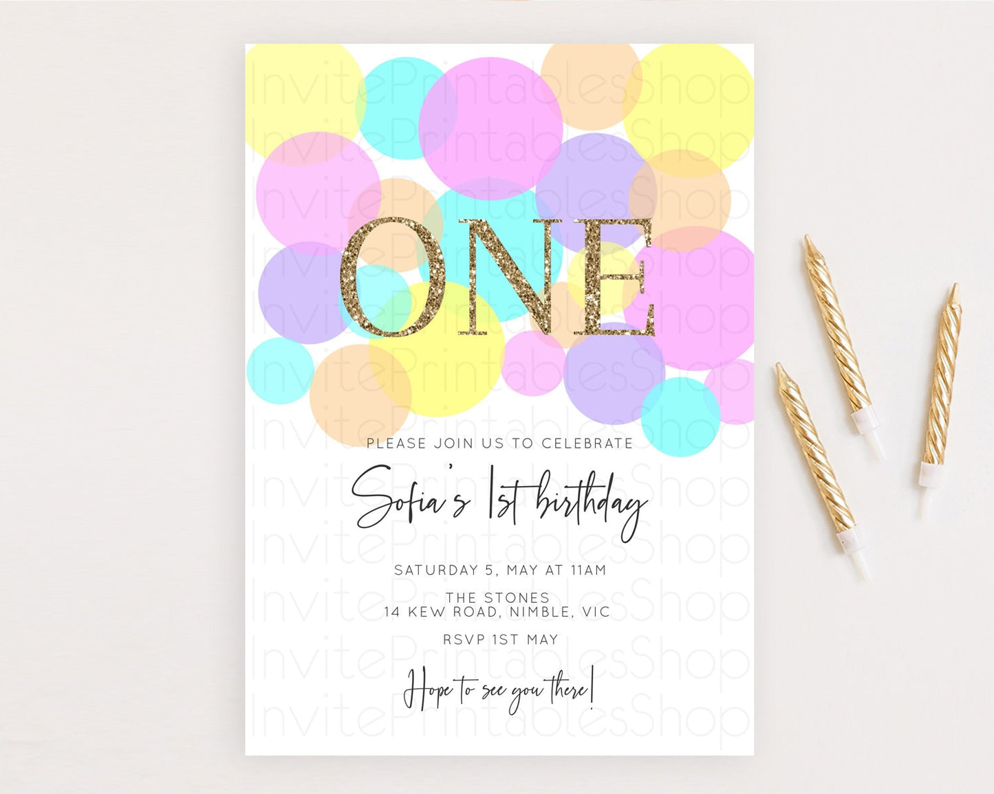 Pastel Birthday Invitation Pastel Confetti Birthday Invitation Bubbles Invitation Colorful Rainbow Confetti 2nd 1st First Birthday D10407