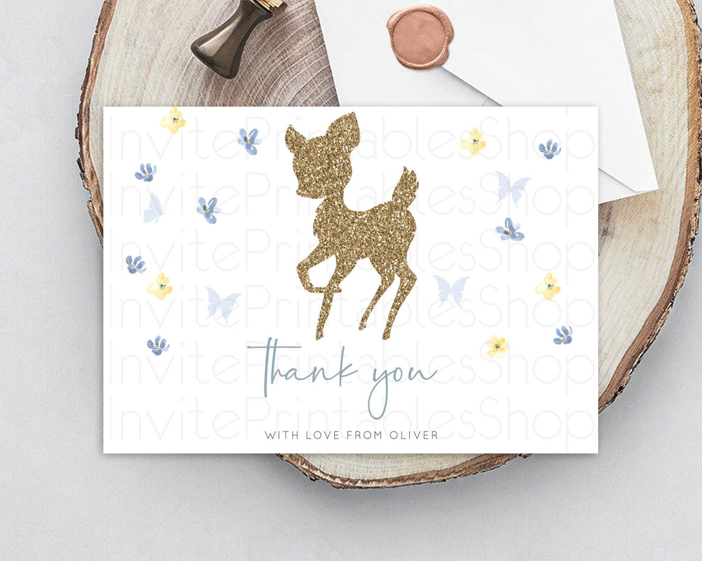 Fawn Thank You Deer Thank You Card Pastel Floral Deer Birthday Thank You Card Enchanted Forest Butterfly Deer Teacher Thank You Card D10864