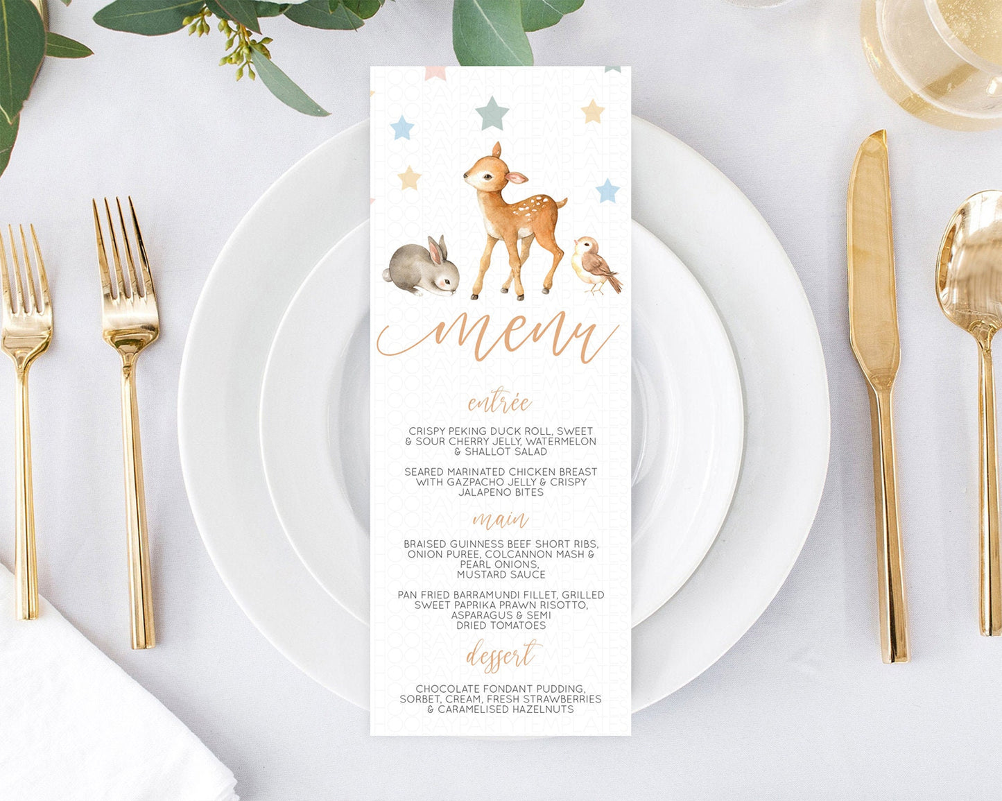 Fawn Menu Deer Menu Template Pastel Floral Deer Table Decor Enchanted Forest Butterfly Floral Dinner Dessert Menu Party Food Menu D10918