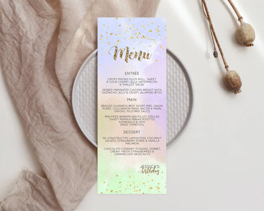 Editable Pastel Menu Pastel Rainbow Menu Template Colorful Pastel Table Deco