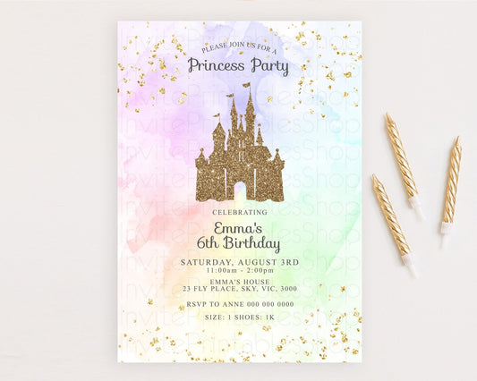 Princess Birthday Invitation Princess Invitation Pastel Invitation Royal Birthday Rainbow Color Enchanted Castle 1st First Birthday D10658