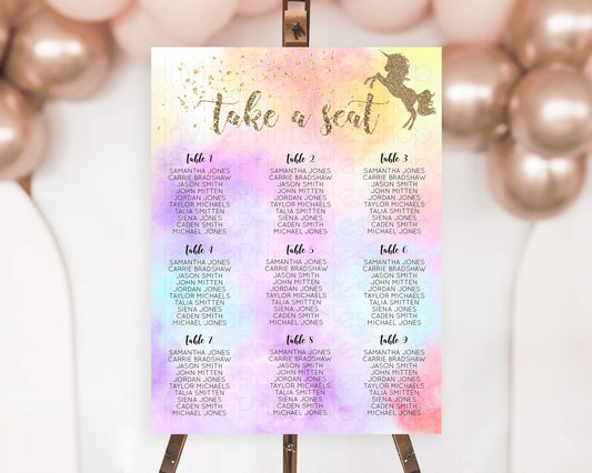 Editable Unicorn Rainbow Seating Chart Pastel Unicorn Decor Magical Unicron