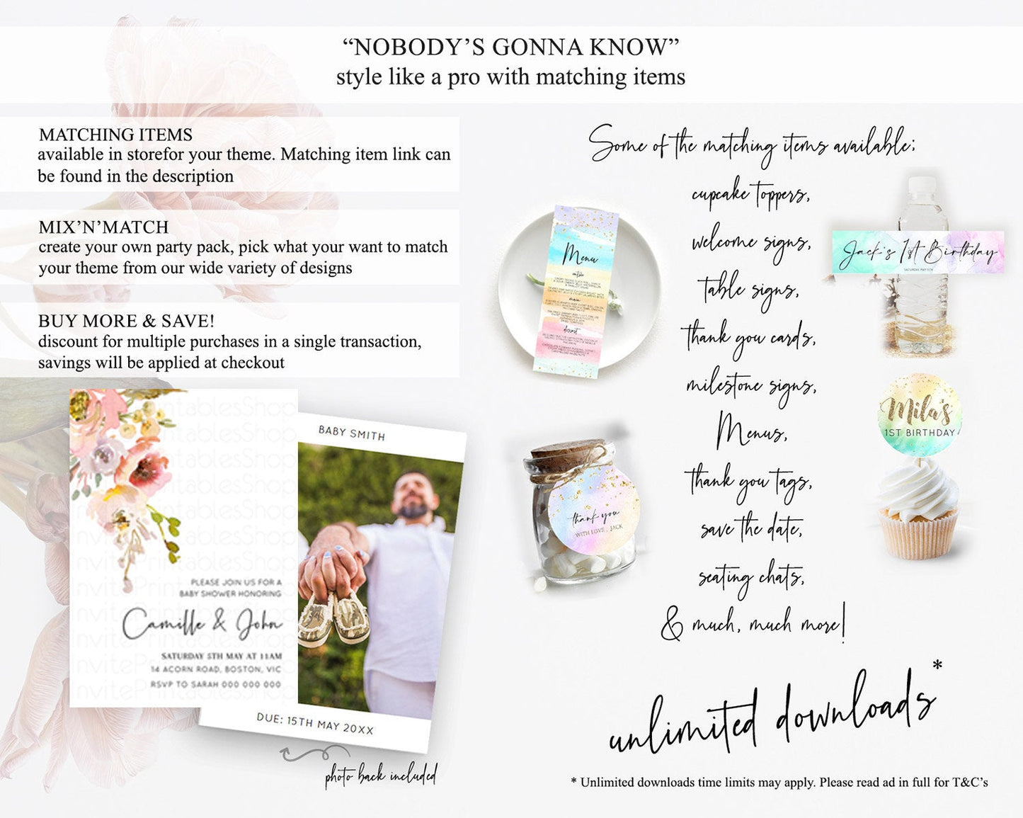 Wildflower Baby Shower Invitation Secret Garden Baby Shower Invitation Pastel Flowers Invite Enchanted Garden Shower Floral Theme D10194