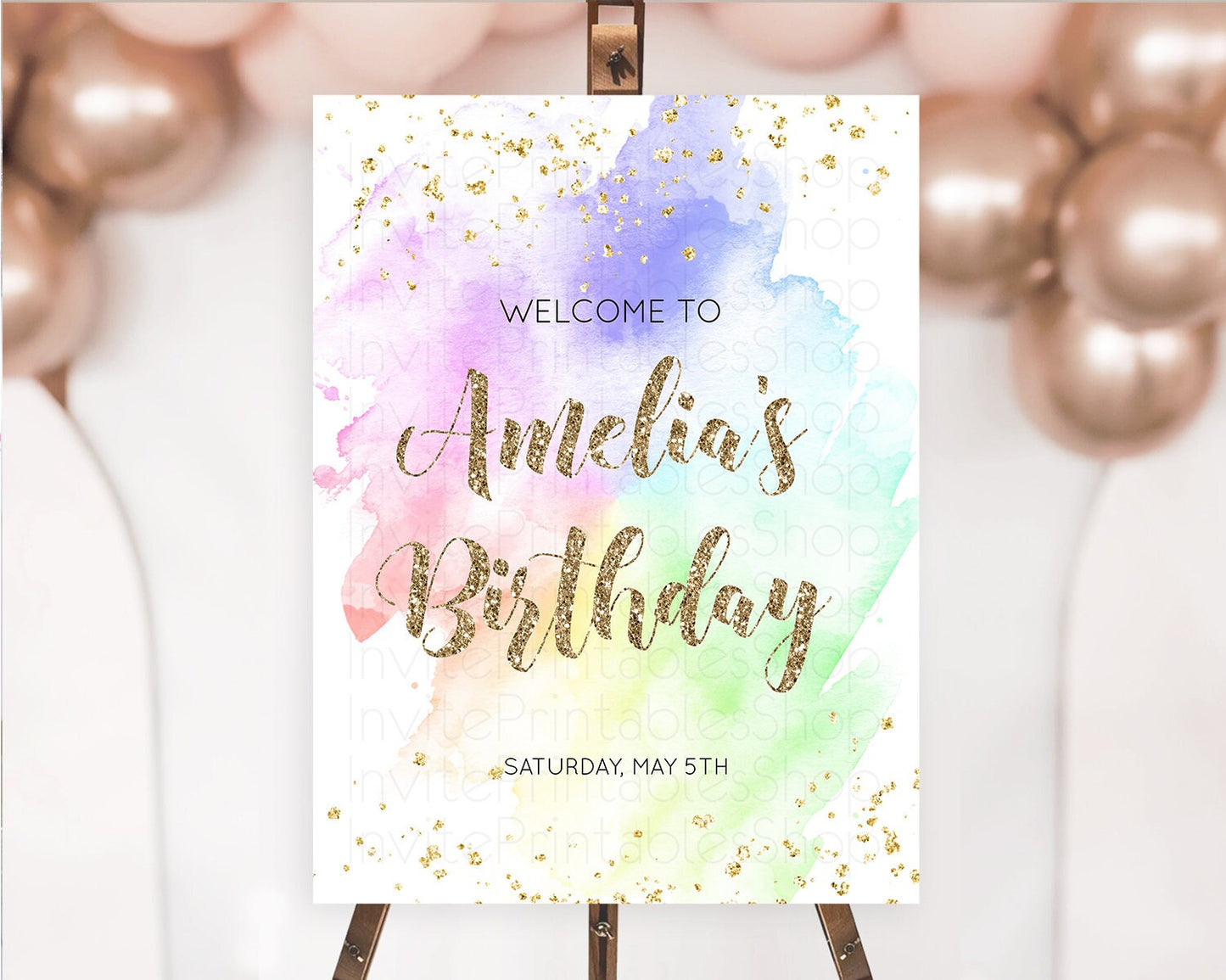 Pastel Welcome Sign Pastel Rainbow Welcome Sign Colorful Rainbow Confetti Watercolor Glitter Pastel First Birthday Welcome Sign D10319