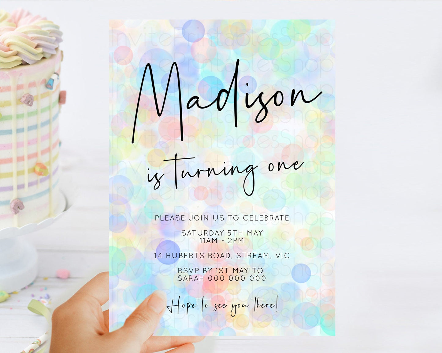Pastel Birthday Invitation Bath Bomb Party Invitation Pastel Bubbles Invitation Watercolour Invitation 3rd 2nd 1st First Birthday D10445