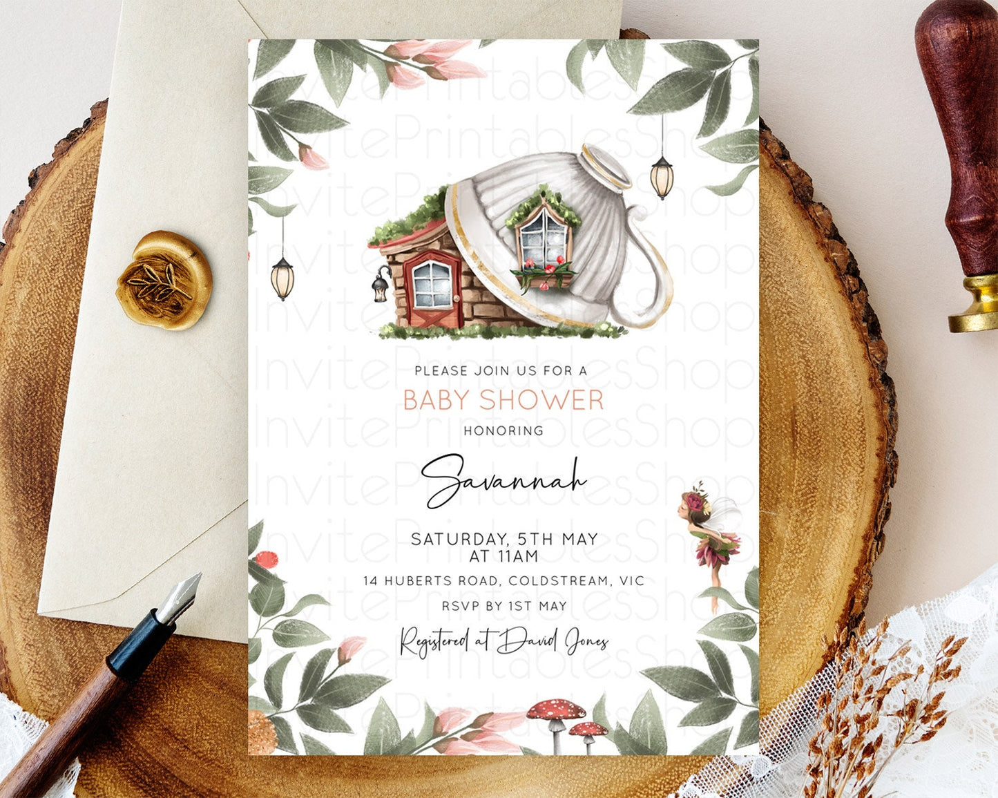 Fairy Baby Shower Invitation Pastel Fairy Invites Fairy Tea Party Fairy Garden Theme Secret Garden Enchanted Garden Floral Butterfly D10851