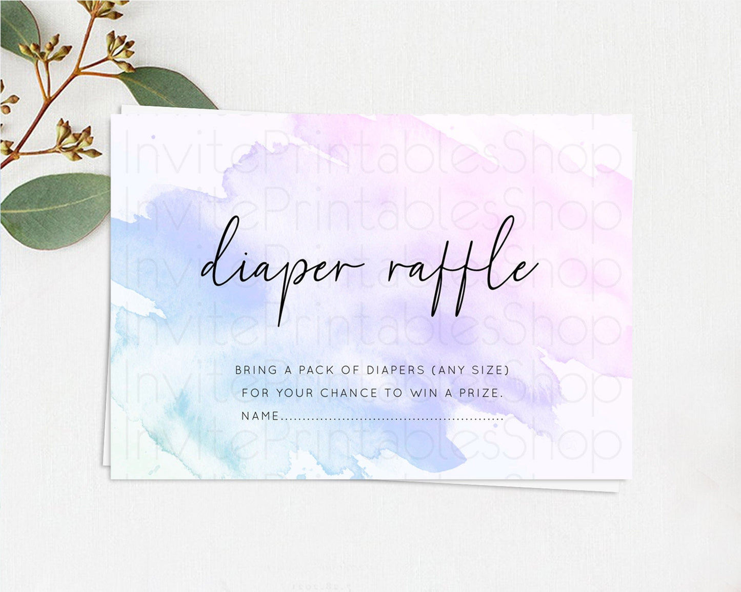 Purple Diaper Raffle Card Watercolor Diaper Raffle Insert Pastel Purple Baby Shower Diaper Ticket Purple Watercolor Raffle Game D10165