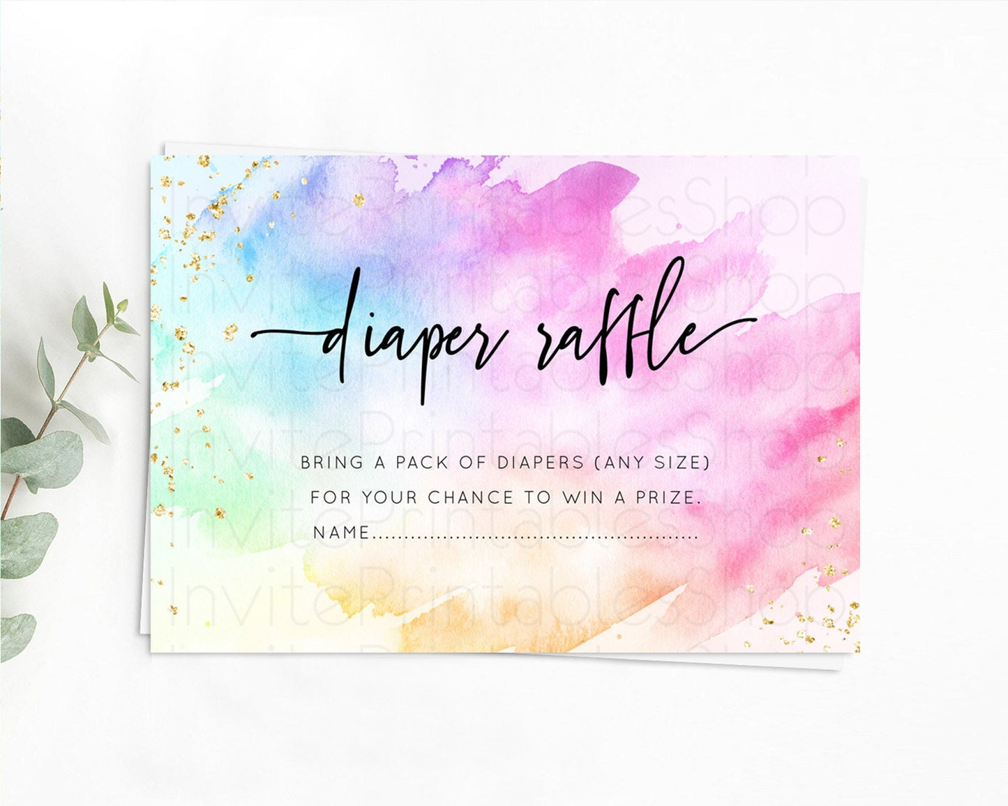 Pastel Diaper Raffle Card Pastel Rainbow Diaper Raffle Insert Colorful Ombre Watercolor Diaper Ticket Confetti Glitter Raffle Game D10449