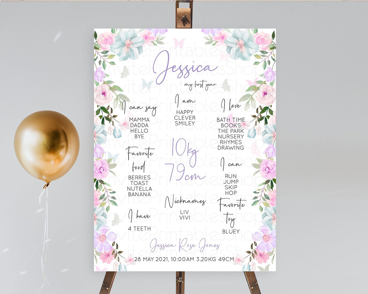 Secret Garden Milestone Board Wildflower First Birthday Milestone Poster Pastel Flowers Milestone Boho Wildflower 1st Birthday Sign D10494