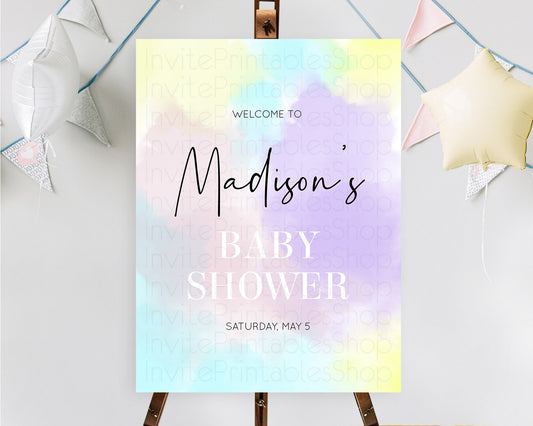 Editable Pastel Baby Shower Welcome Sign Pastel Rainbow Welcome Sign Colorfu