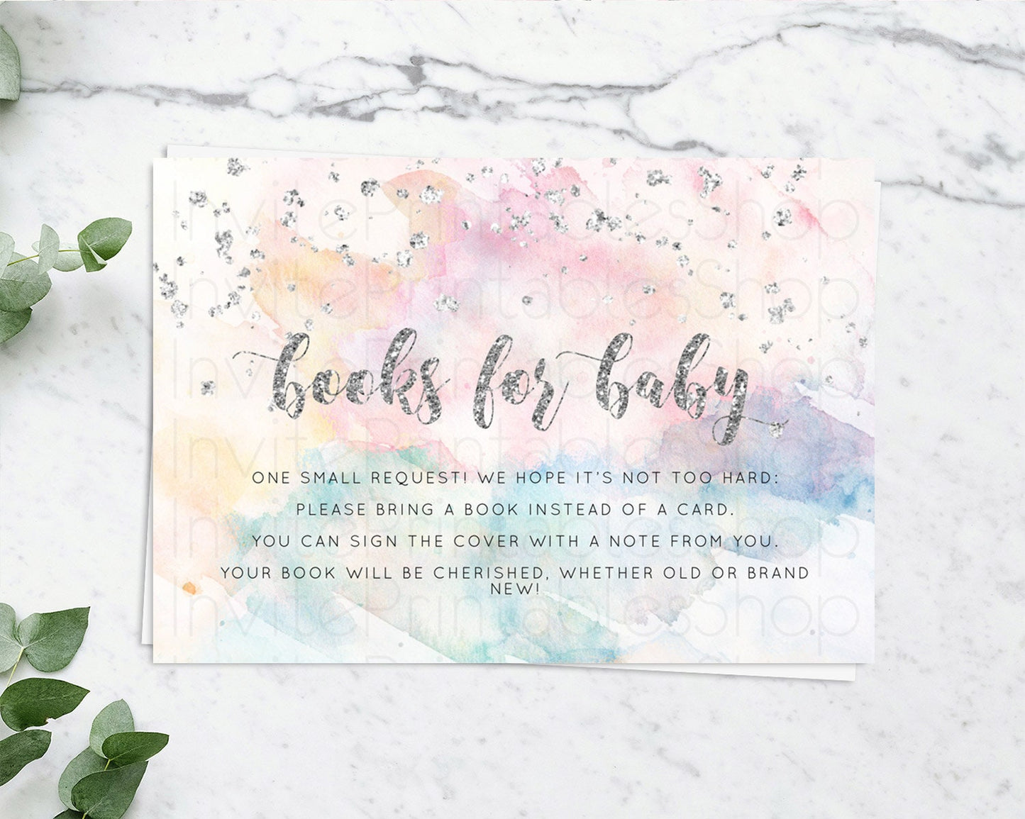 Pastel Rainbow Books For Baby Card Pastel Book Insert Pastel Colorful Book Card Confetti Watercolor Silver Guests Book Poem Request D10944