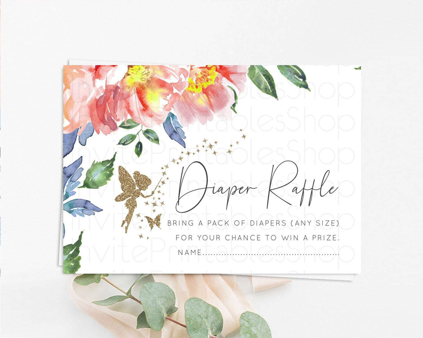 Fairy Diaper Raffle Card Fairy Diaper Insert Enchanted Garden Fairy Diaper Ticket Pastel Floral Butterfly Secret Garden Raffle Game D10752