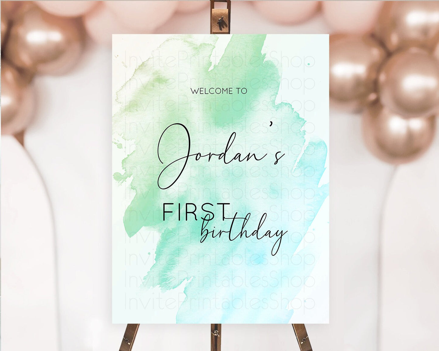 Green Welcome Sign Green Watercolor Welcome Board Pastel Green Party Décor Splash Welcome Poster First Birthday Welcome Sign D10166