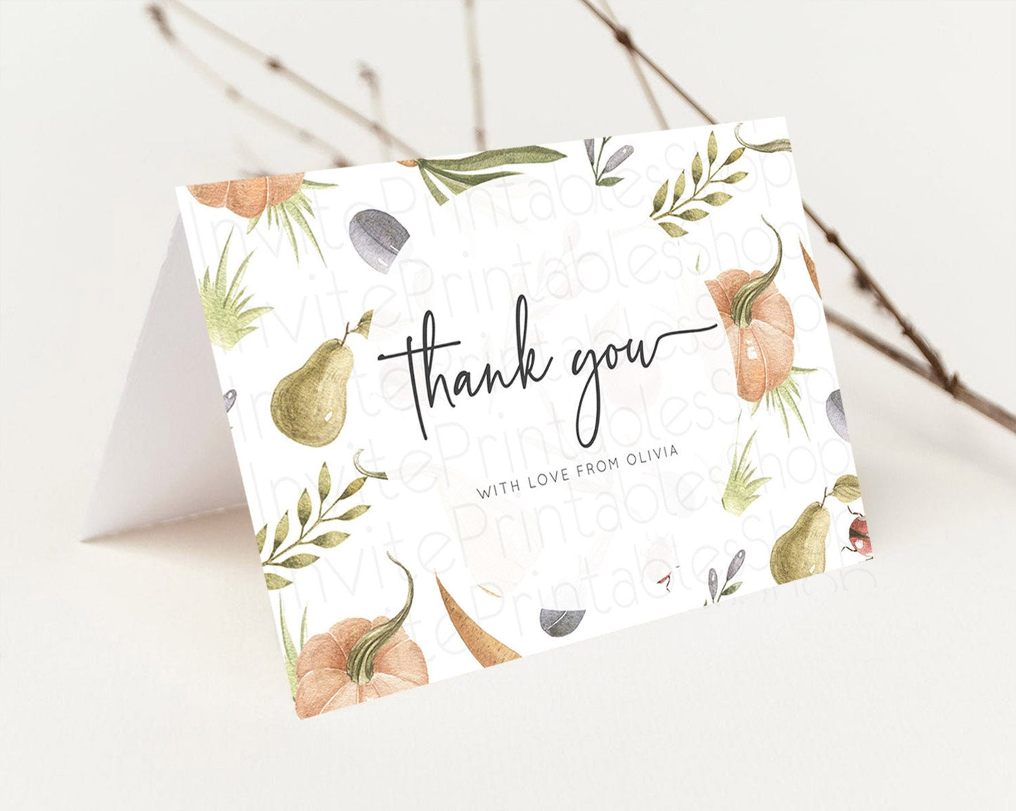 Pumpkin Thank You Card Pear Thank You Ladybug Plum Birthday Thank You Card Vegetable Country Garden Farm Teacher Thank You Template D10543