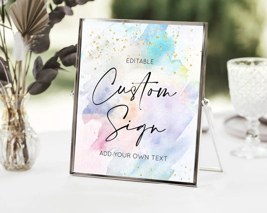 Editable Pastel Sign Ombre Table Sign Decor Pastel Ombre Rainbow Watercolor