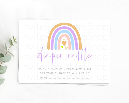 Editable Pastel Rainbow Diaper Raffle Card Boho Rainbow Diaper Insert Boho R