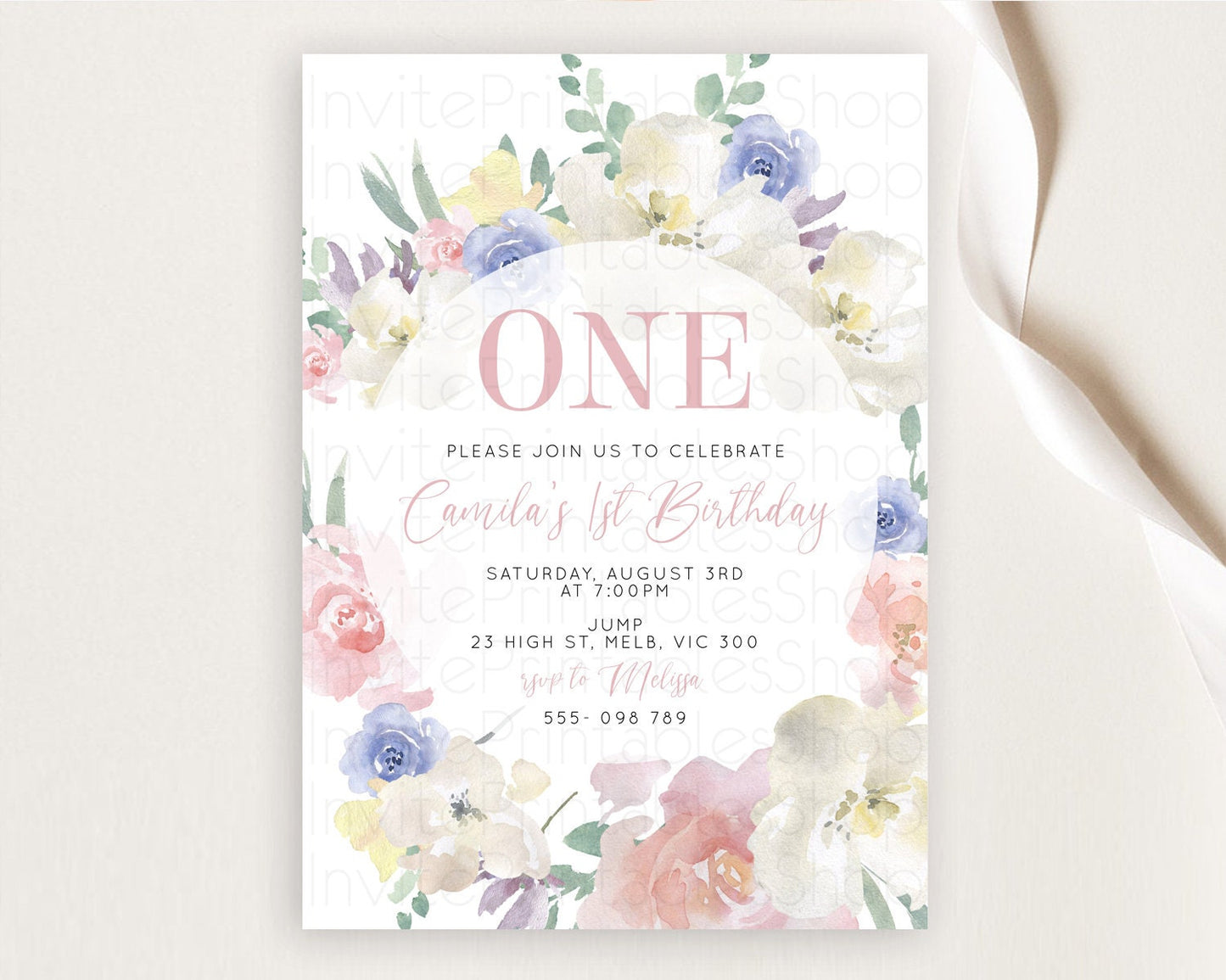 Secret Garden Invitation Wildflower Birthday Invitation Pastel Flowers Invite Enchanted Garden Boho Floral 3rd 2nd First Birthday D10841