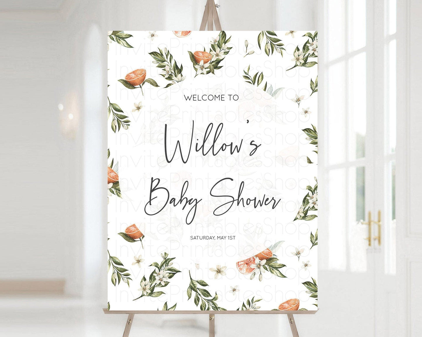 Citrus Baby Shower Welcome Sign Lemon Welcome Sign Orange Welcome Sign Citrus Welcome Poster Citrus Floral Decor Baby Welcome Board D10545