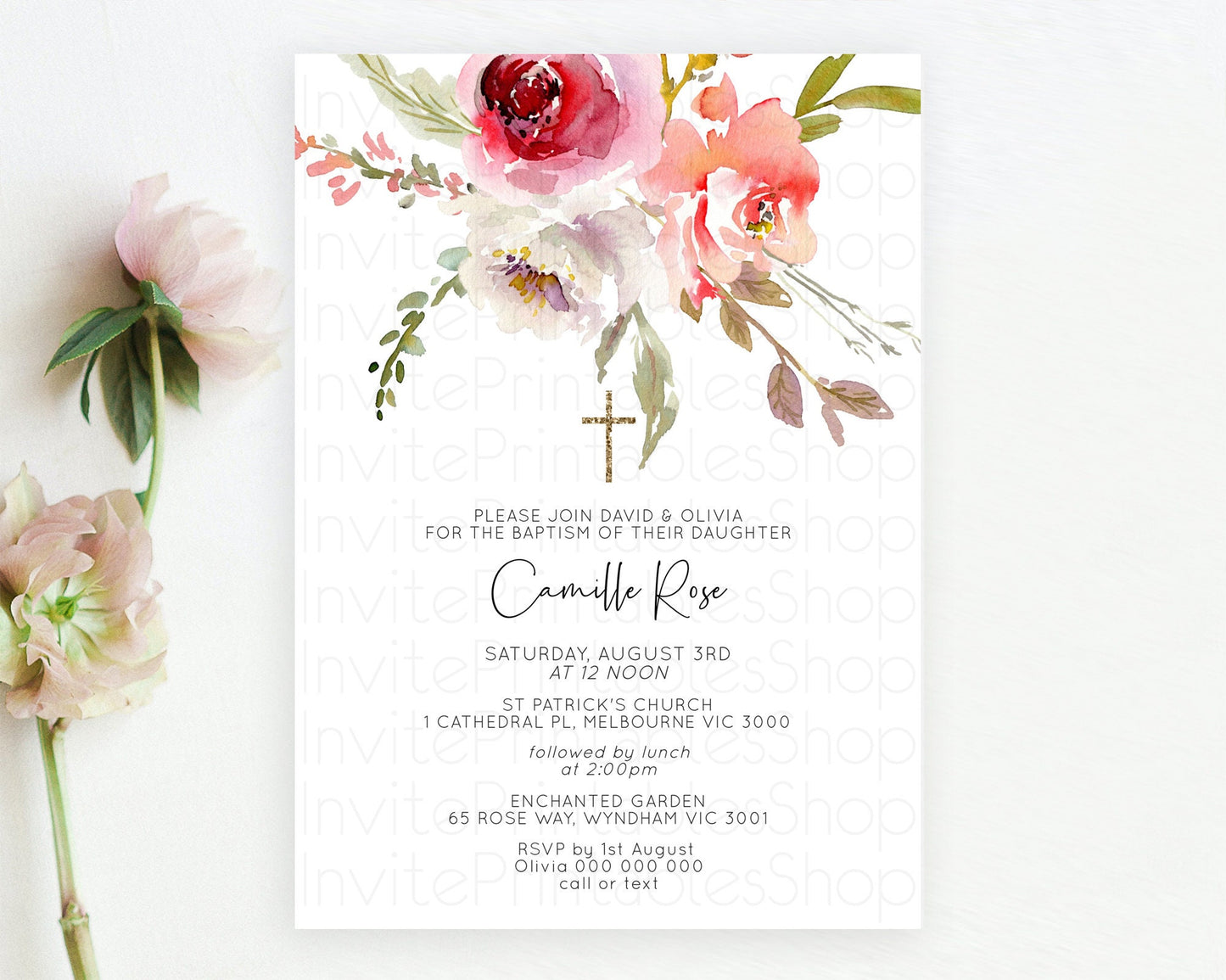 Editable Secret Garden Baptism Invitation Wildflower Baptism Birthday Invite