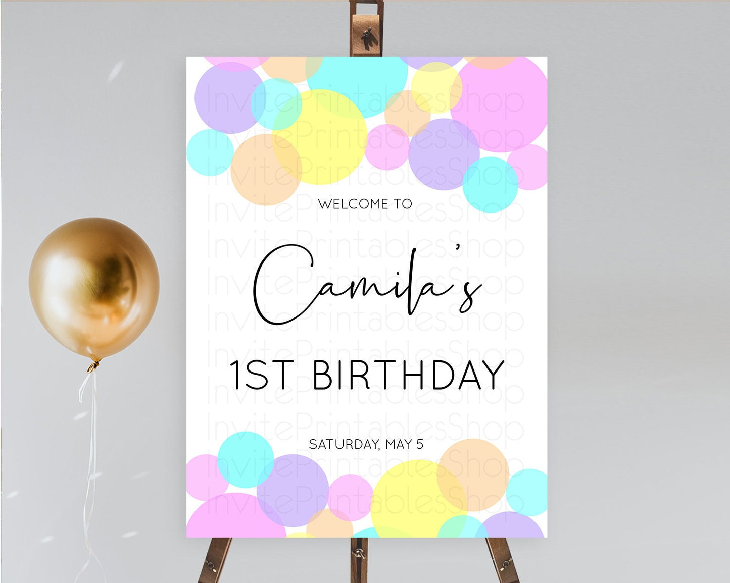 Rainbow Welcome Sign Pastel Welcome Board Pastel Rainbow Confetti Welcome Sign Colorful Bubbles Pastel First Birthday Welcome Sign D10406