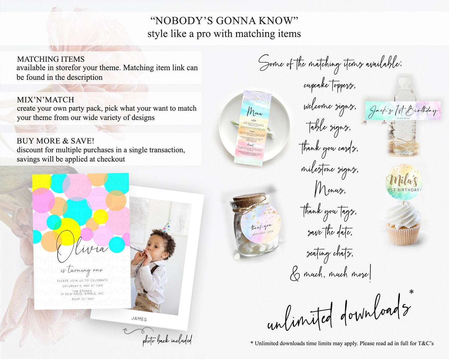 Pastel Birthday Invitation Pastel Confetti Birthday Invitation Bubbles Invitation Colorful Rainbow Confetti 2nd 1st First Birthday D10896