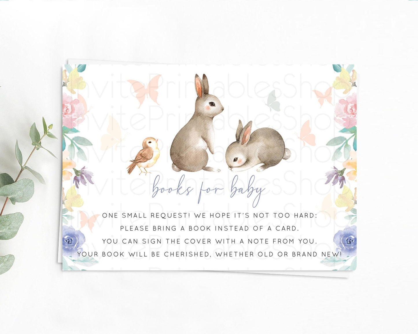 Bunny Books For Baby Card Floral Bunny Book Insert Pastel Flowers Woodland Bunny Book Card Forest Bunny Baby Book Poem Request D10928