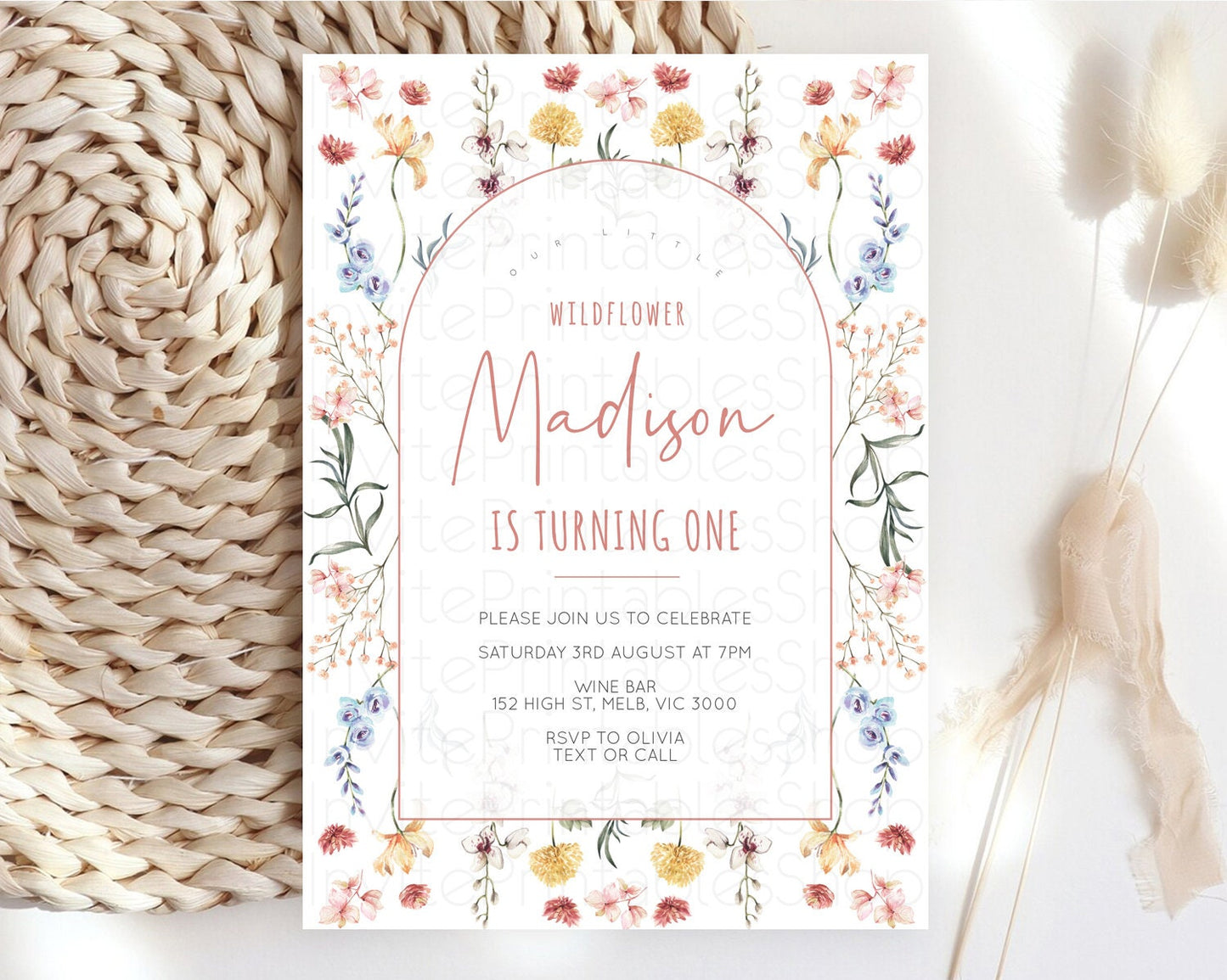 Secret Garden Invitation Wildflower Birthday Invitation Pastel Flowers Invite Enchanted Garden Boho Floral 3rd 2nd First Birthday D10682