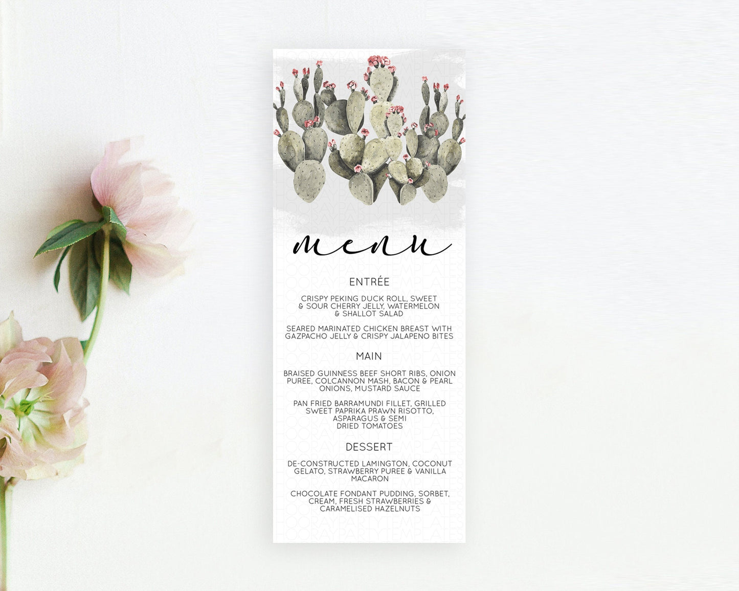 Prickly Pear Menu Template Prickly Pear Menu Cactus Table Decor Tropical Fiesta Party Cactus Dinner Dessert Food Menu D11015