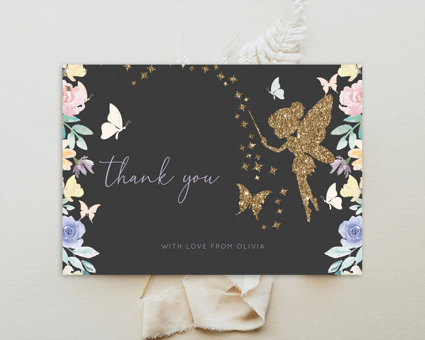 Fairy Thank You Fairy Thank You Card Enchanted Garden Pastel Butterfly Birthday Thank You Floral Secret Garden Teacher Thank You D10881