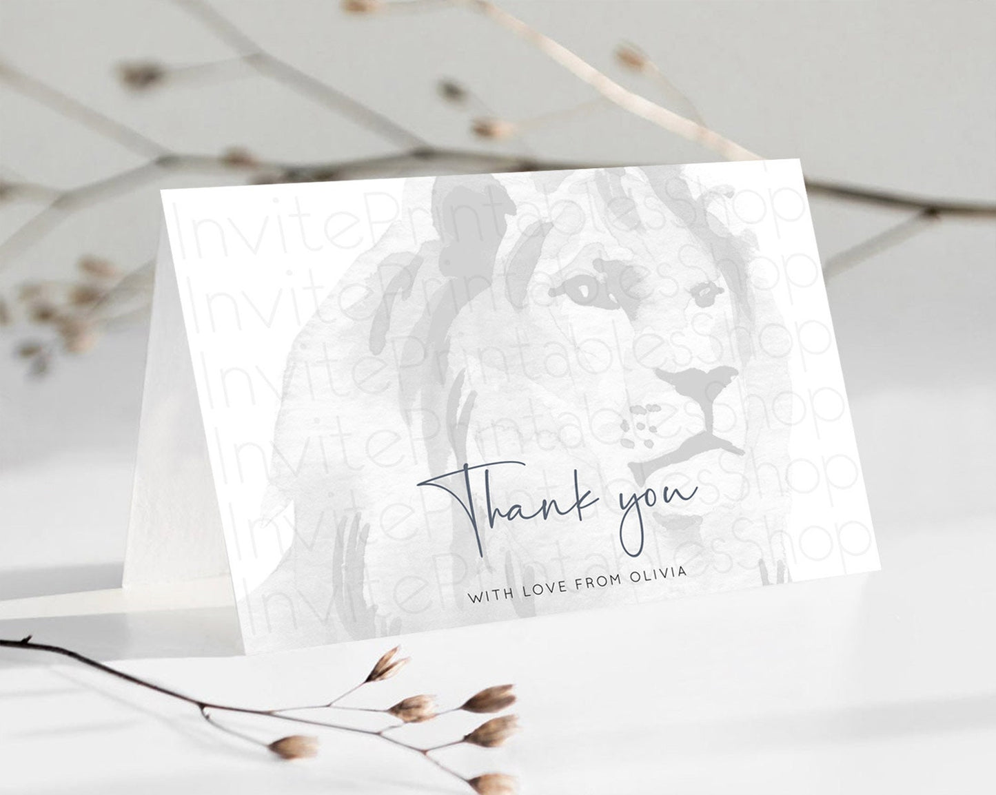 Lion Thank You Lion Thank You Card Lion Party Birthday Thank You Card Safari Lion Cards Dried Palm Fern Lion Teacher Thank You Cards D10299