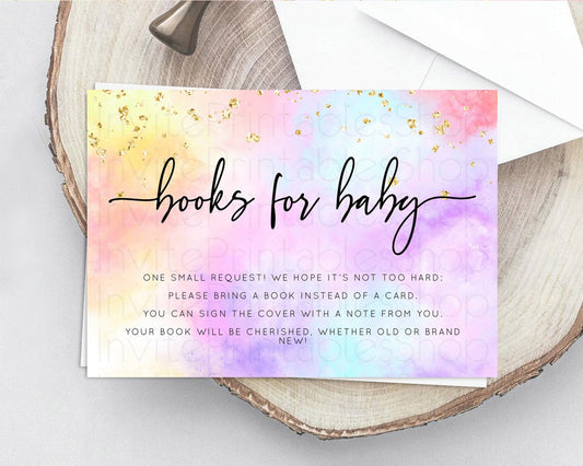 Pastel Books For Baby Card Pastel Rainbow Book Insert Colorful Ombre Watercolor Book Card Confetti Glitter Baby Book Poem Request D10437