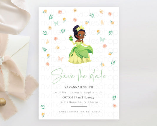 Princess Save The Date Template Secret Garden Enchanted Castle Pastel Floral Royal Party For 1st Birthday Baptism Baby Shower D10358