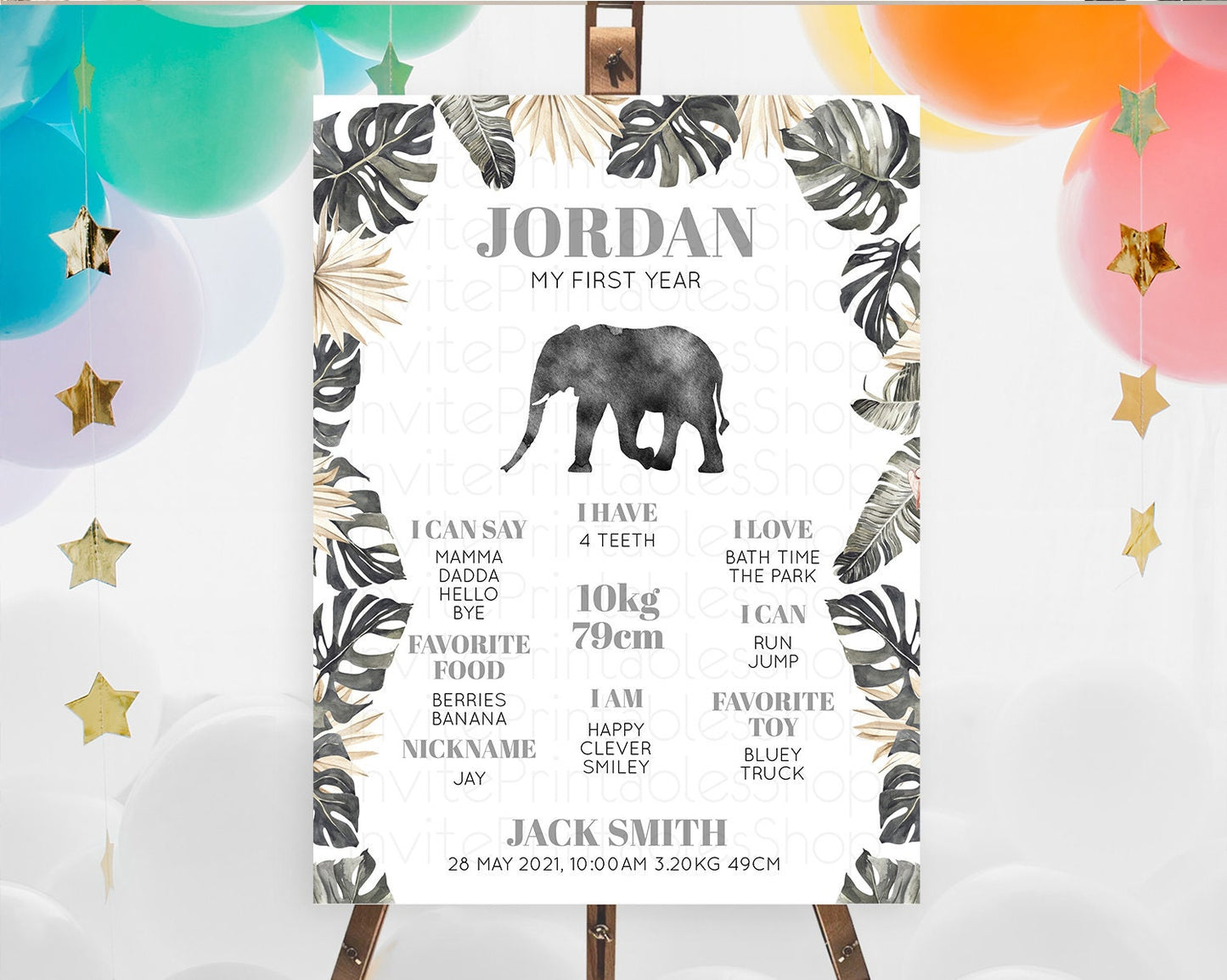 Elephant First Birthday Milestone Board Elephant Milestone Poster One Wild Year Safari Adventure Elephant Zoo Birthday Welcome Sign D10803