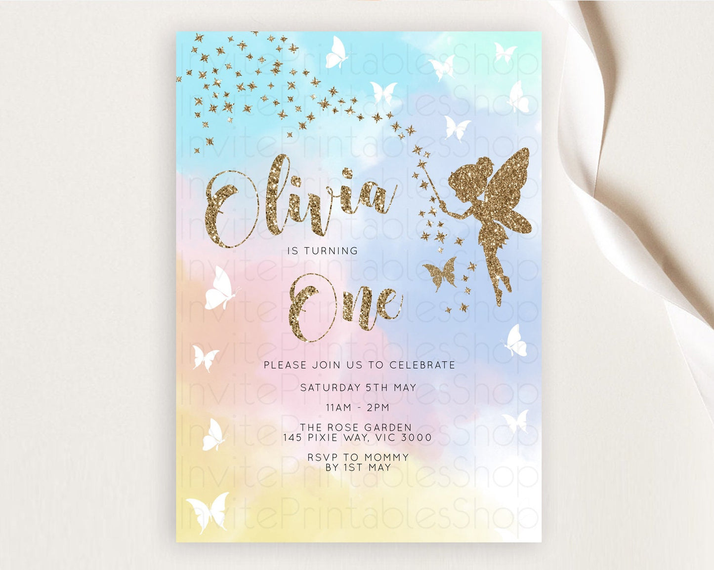 Fairy Birthday Invitation Fairy Invites Fairy Tea Party Fairy Garden Birthday Secret Garden Enchanted Garden Pastel Floral Butterfly D10894