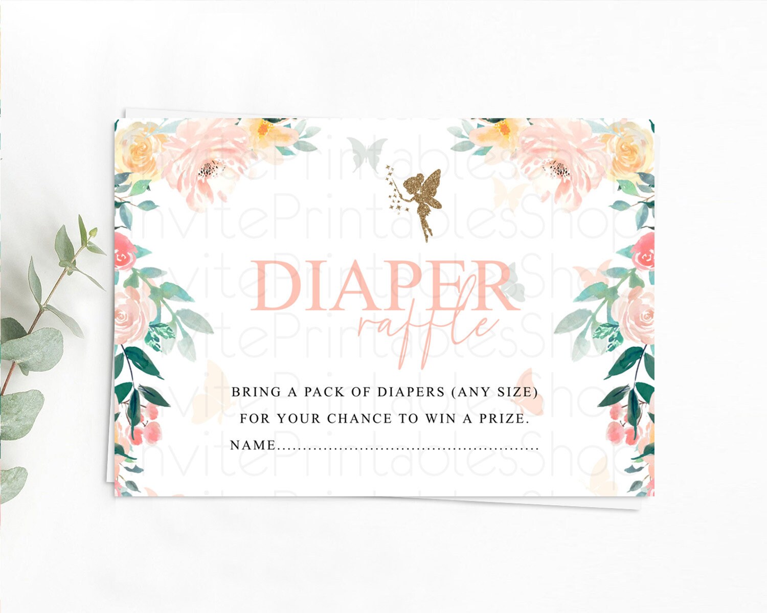 Editable Fairy Diaper Raffle Card Fairy Diaper Insert Enchanted Garden Fairy