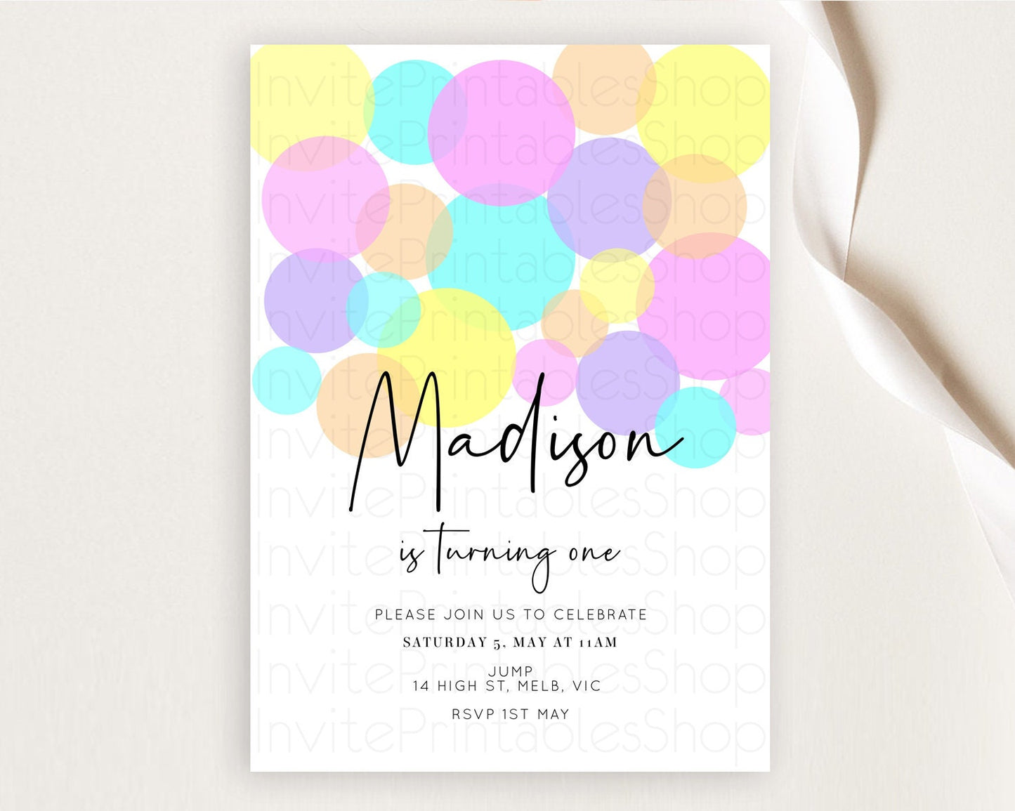 Pastel Birthday Invitation Pastel Confetti Birthday Invitation Bubbles Invitation Colorful Rainbow Confetti 2nd 1st First Birthday D10406