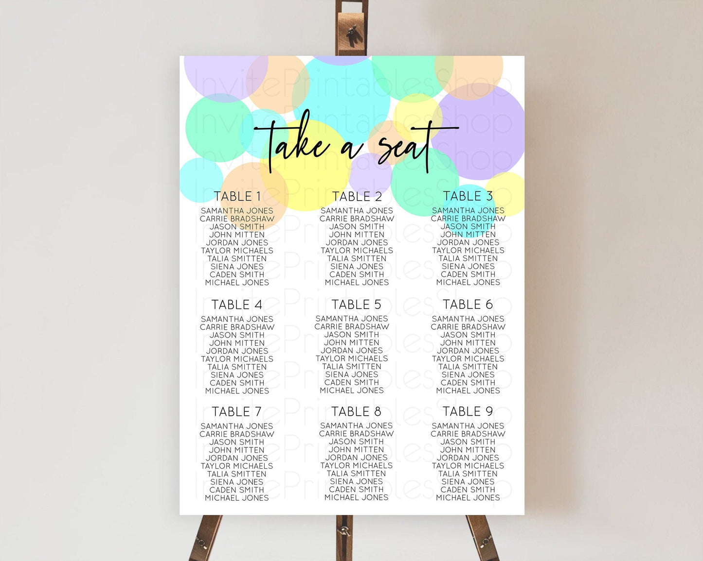 Pastel Seating Chart Pastel Confetti Seating Chart Bubbles Sprinkles Seating Sign Colorful Rainbow Decor Confetti Seating Board D10415