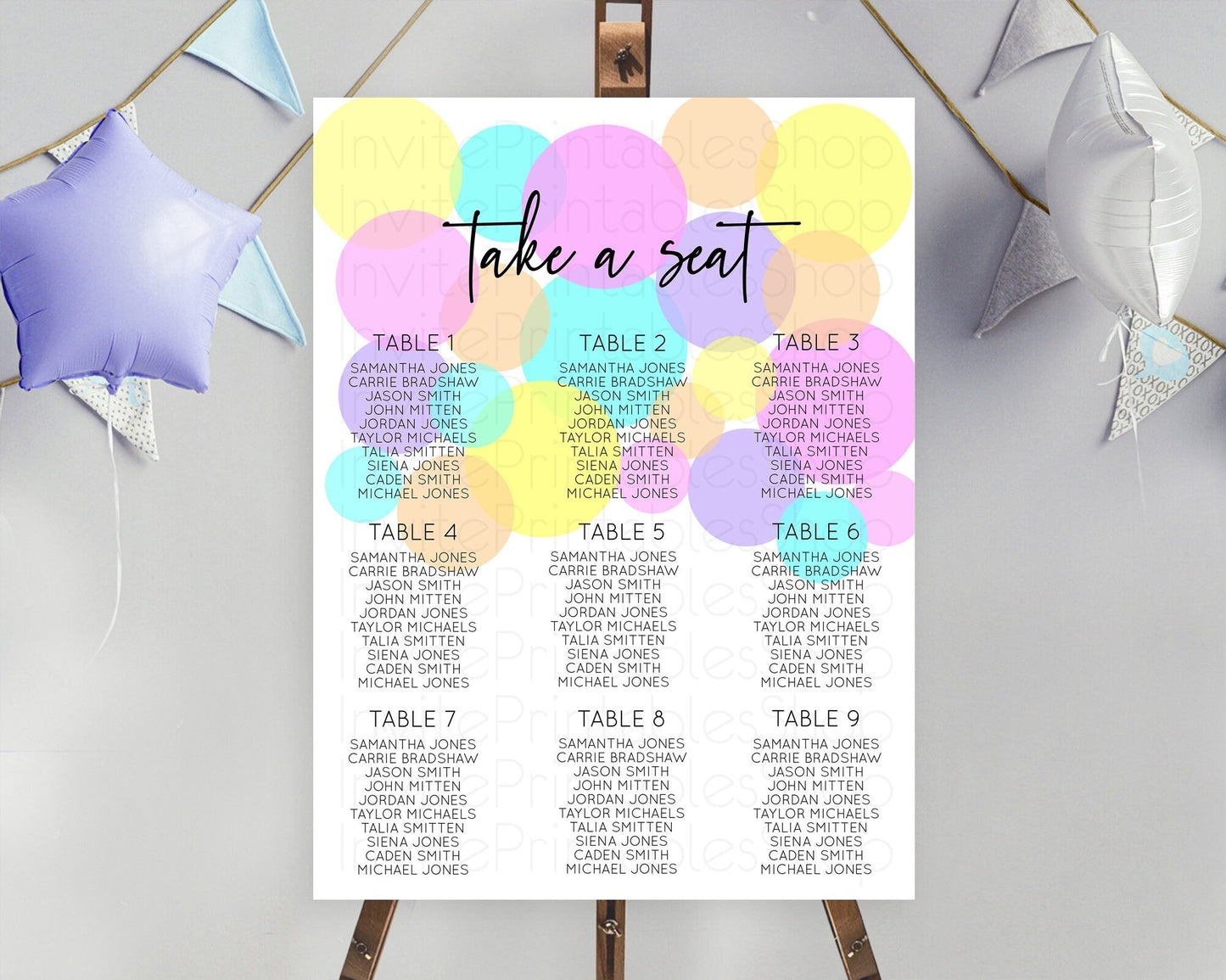 Pastel Seating Chart Pastel Confetti Seating Chart Bubbles Sprinkles Seating Sign Colorful Rainbow Decor Confetti Seating Board D10407