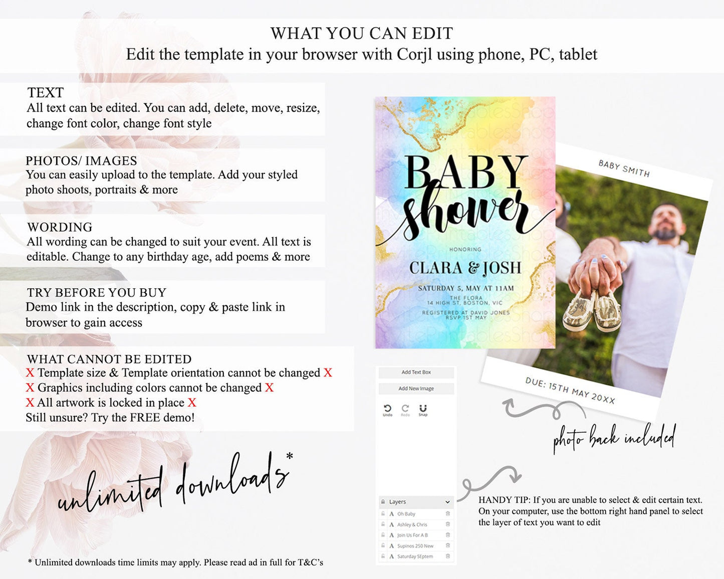 Pastel Baby Shower Invitation Rainbow Baby Shower Invitation Colorful Pastel Watercolor Invitation Gold Glitter Sprinkles Ombre D10589