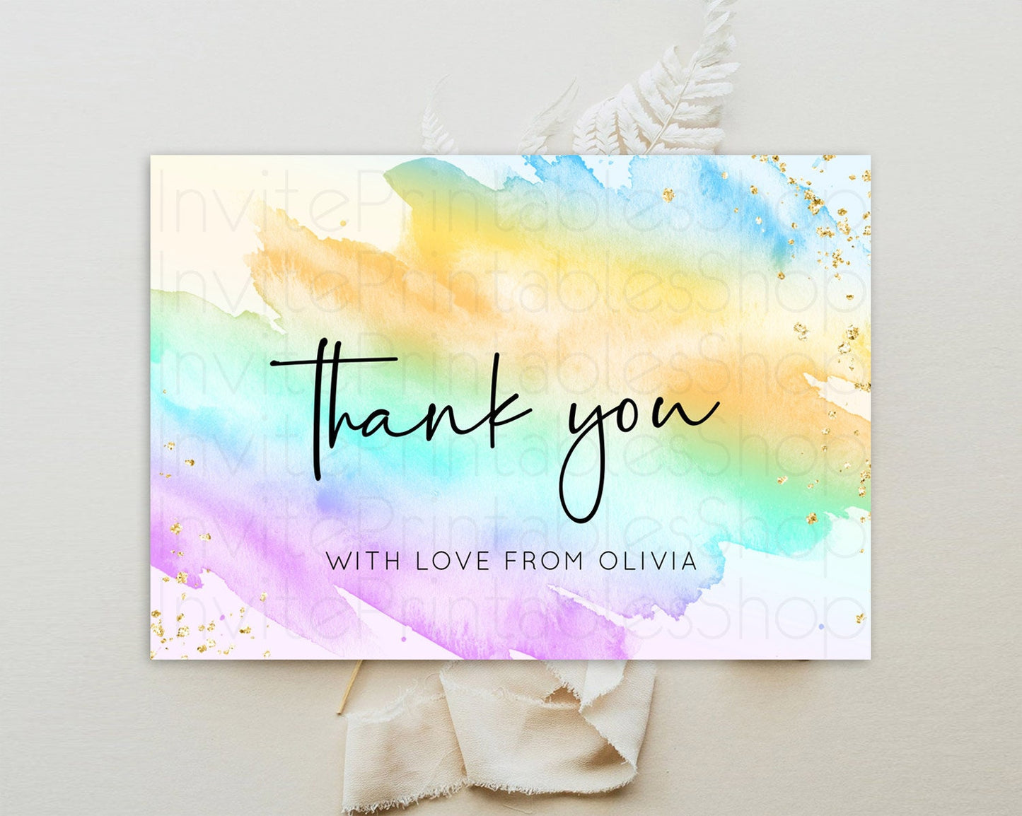 Pastel Thank You Rainbow Thank You Card Colorful Pastel Birthday Thank You Card Confetti Watercolor Pastel Teacher Thank You Cards D10427