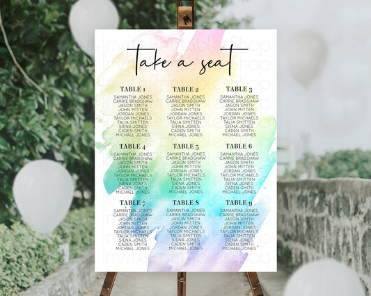 Editable Rainbow Seating Chart Pastel Seating Chart Colorful Pastel Watercol