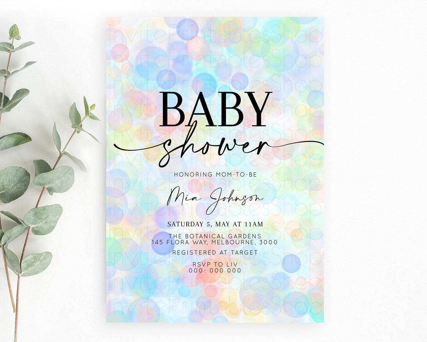 Pastel Confetti Baby Shower Invitation Bath Bomb Baby Shower Invitation Pastel Bubbles Invitation Colorful Watercolour Invitation  D10446