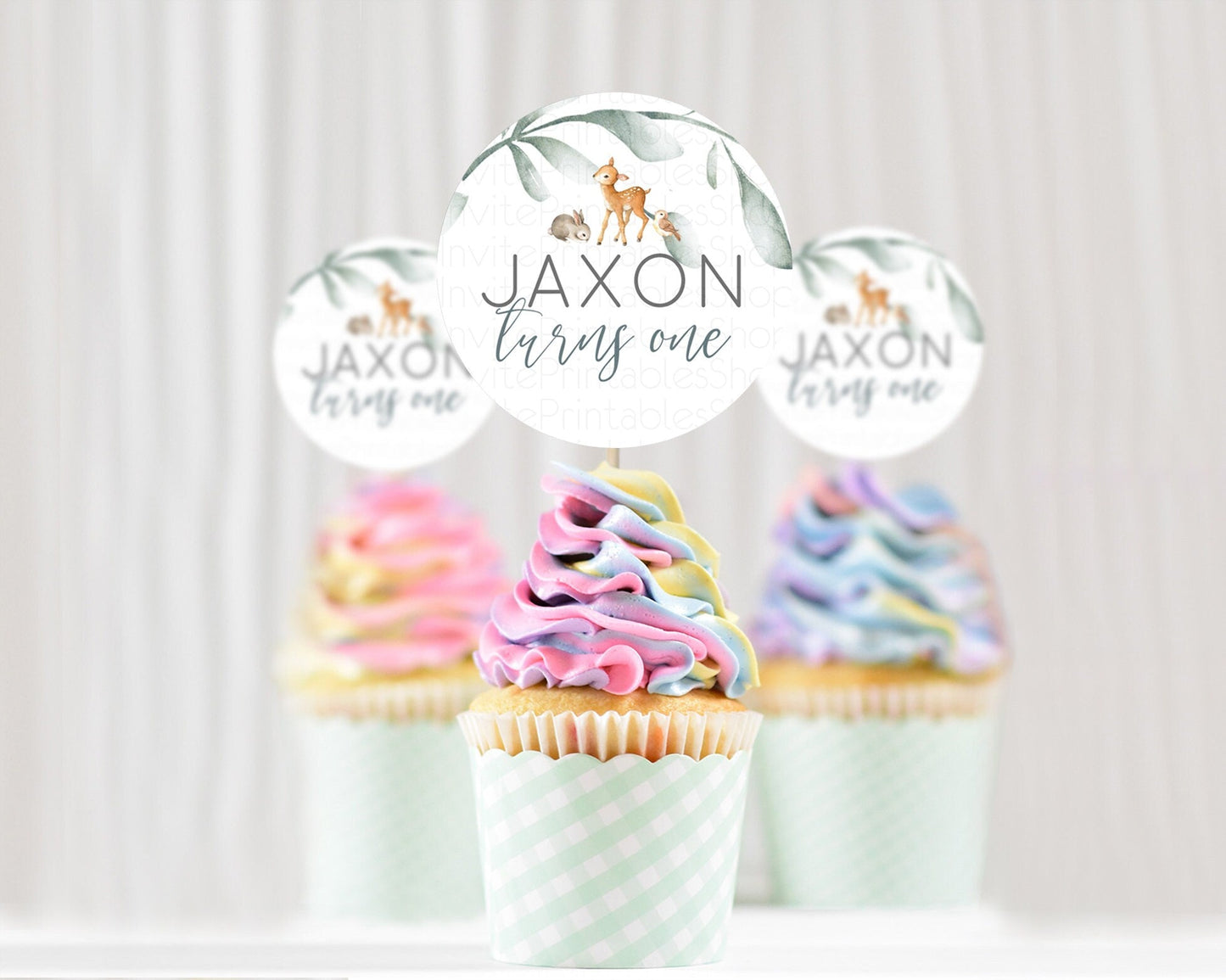 Fawn Cupcake Toppers Deer Cupcake Toppers Enchanted Forest Party Butterfly Pastel Flowers Woofland Cupcake Toppers First Birthday D10872