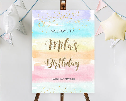 Pastel Welcome Sign Pastel Rainbow Welcome Sign Colorful Rainbow Confetti Watercolor Glitter Pastel First Birthday Welcome Sign D10508